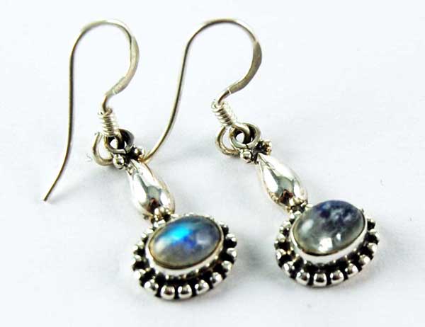 Earring Silver Dotted Edge Moonstone Stone Inset