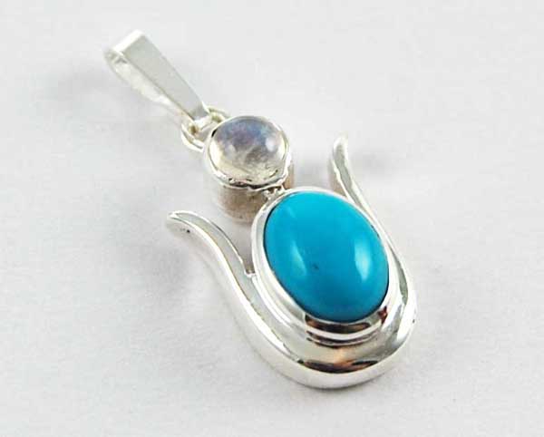 Pendant Silver Double Stone Moonstone And Turquoise