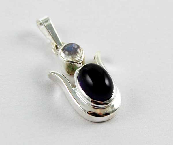 Pendant Silver Double Stone Moonstone And Amethyst