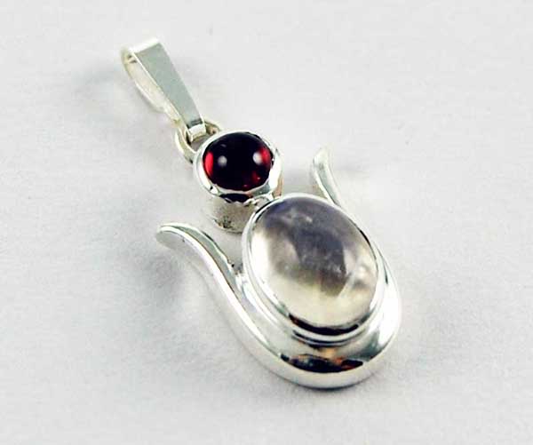 Pendant Silver Double Stone Garnet And Moonstone