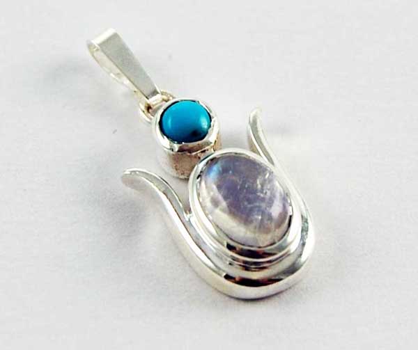 Pendant Silver Double Stone Turquoise And Moonstone