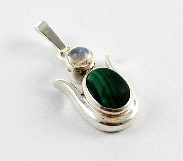 Pendant Silver Double Stone Moonstone And Malacite