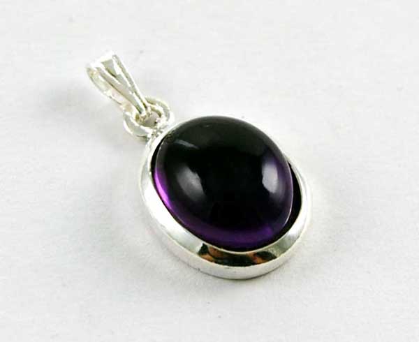 Pendant Silver Plain Oval Rim With Amethyst