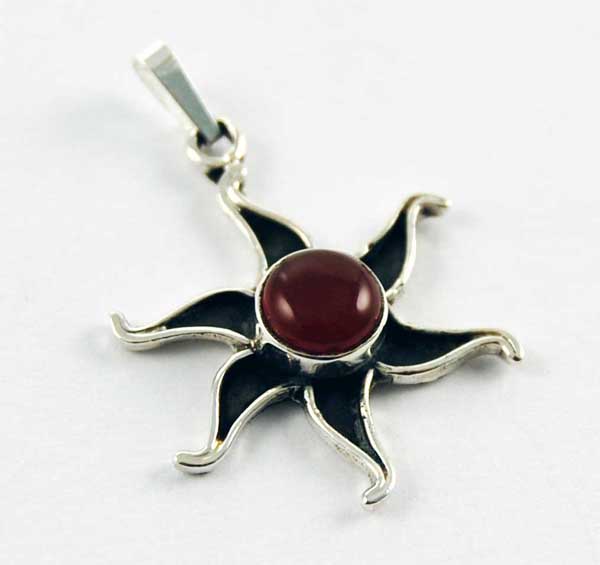 Pendant Silver Flower Carnelian