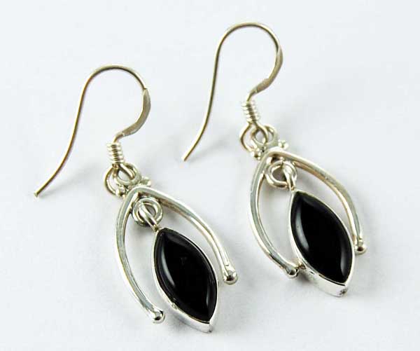 Earring Silver Drop Inset Onyx