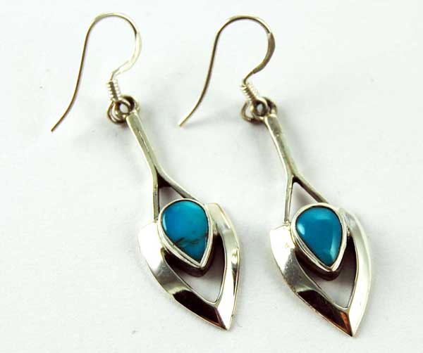 Earring Silver Pointed Teardrop Turquoise