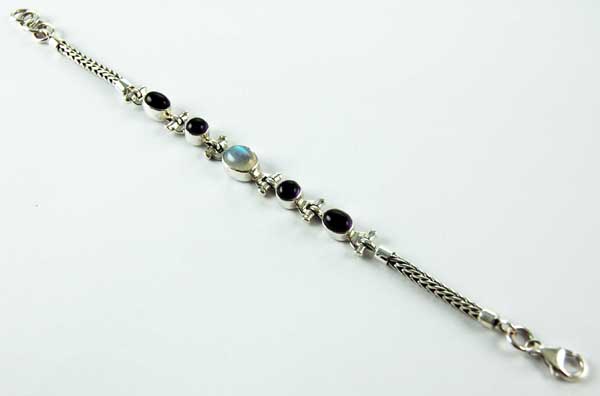 Bracelet Silver Amethyst And Moonstones With Twisted Rope Style