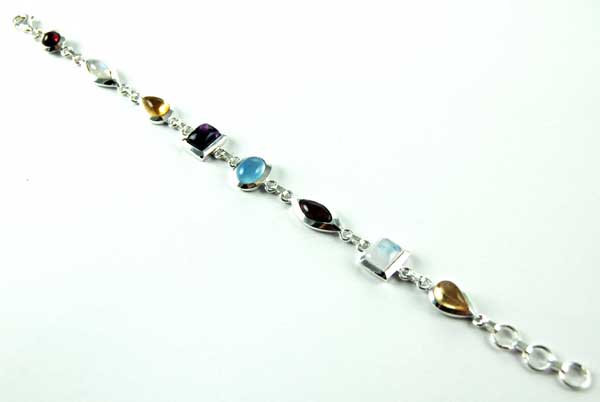 Bracelet Silver Shaped Links Multi Coloured