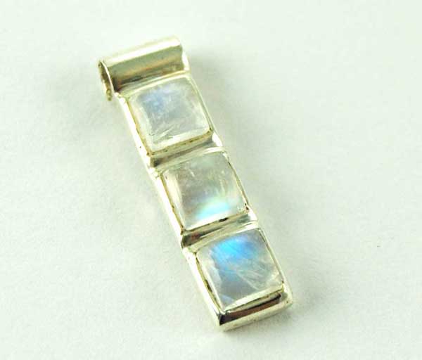 Pendant Silver 3 Stone Rectangle Drop Moonstone
