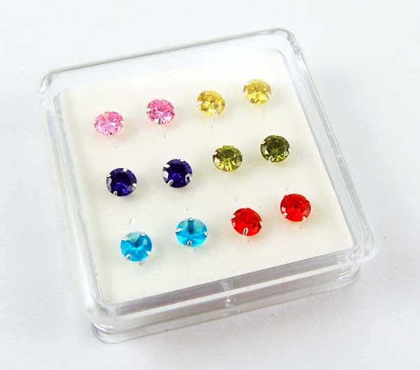 Earring Silver Stud 6mm 6 Assorted