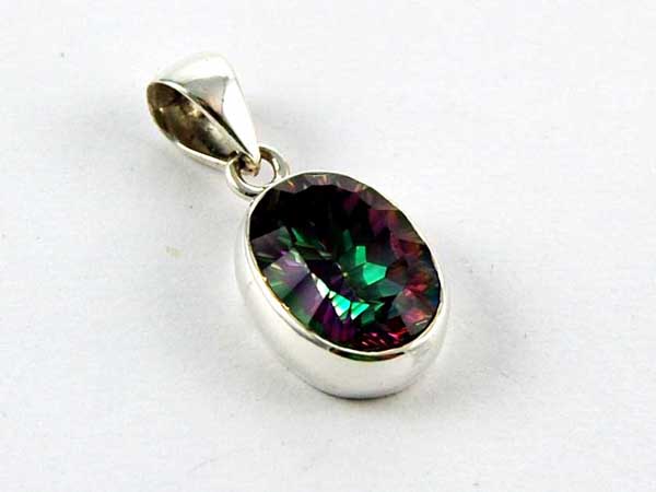 Pendant Silver Oval Plain Stone Mystic Topaz