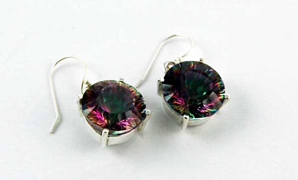 Earring Silver Circle Large Stone Inset Mystic Topaz
