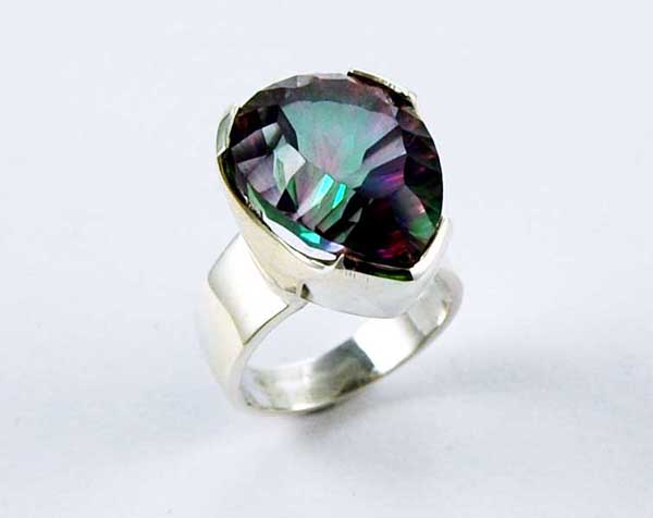 Ring Silver Teardrop Stone In Fancy Inset Mystic Topaz