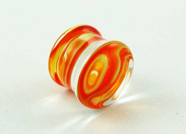 Body Piercing Plug Glass 3mm Yellow And Red Swirls