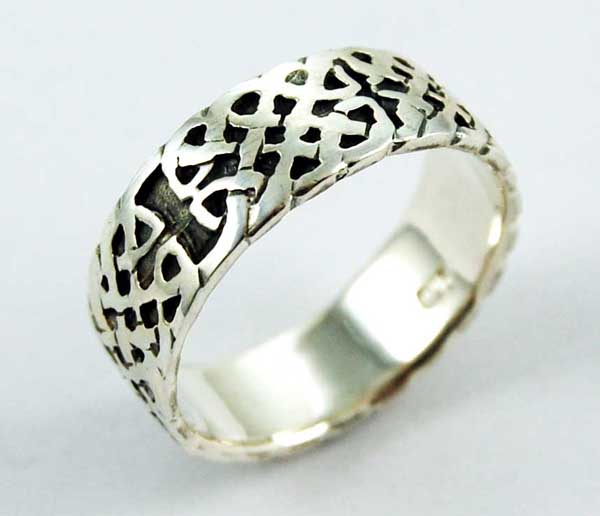 Ring Silver Band Celtic Print