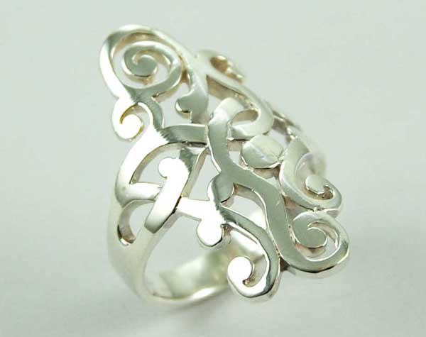 Ring Silver Wide Cut Swirly Design