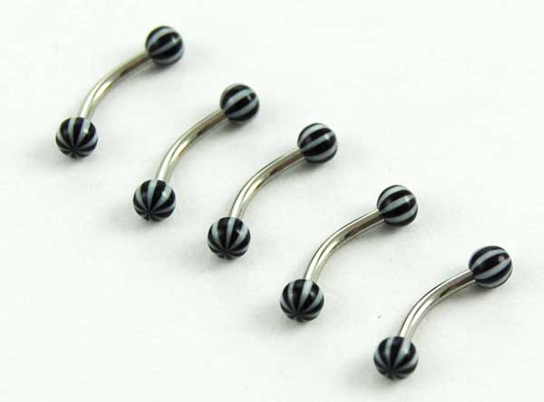 Body Piercing Eyebrow Bar Black 5pcs 1.2mmx8mmx3mm