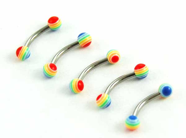 Body Piercing Eyebrow Bar Rainbow 5pcs 1.2mmx8mmx3mm