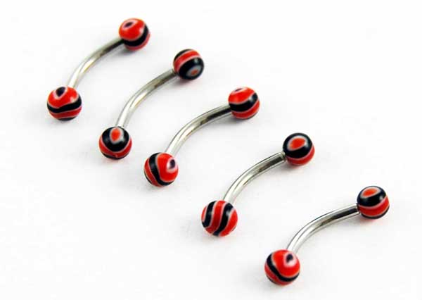 Body Piercing Eyebrow Bar Ripple Red 5pcs 1.2mmx8mmx3mm