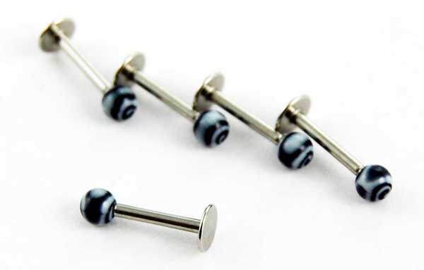 Body Piercing Labret Swirl Black 5pcs 1.2mmx8mmx3mm