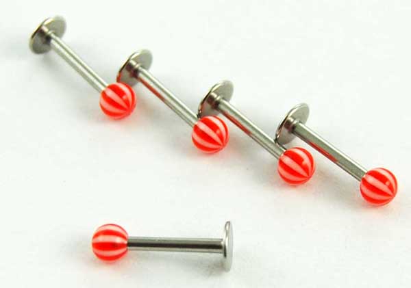 Body Piercing Labret Red 5pcs 1.2mmx8mmx3mm