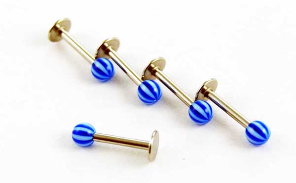 Body Piercing Labret Blue 5pcs 1.2mmx8mmx3mm