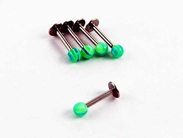 Body Piercing Labret Ripple Green 5pcs 1.2mmx8mmx3mm