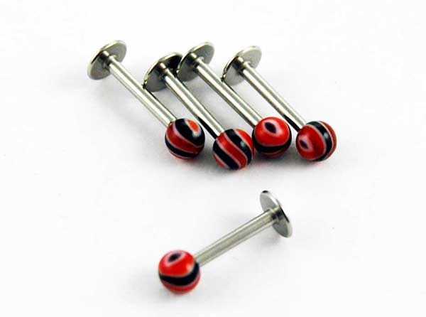 Body Piercing Labret Ripple Red 5pcs 1.2mmx8mmx3mm