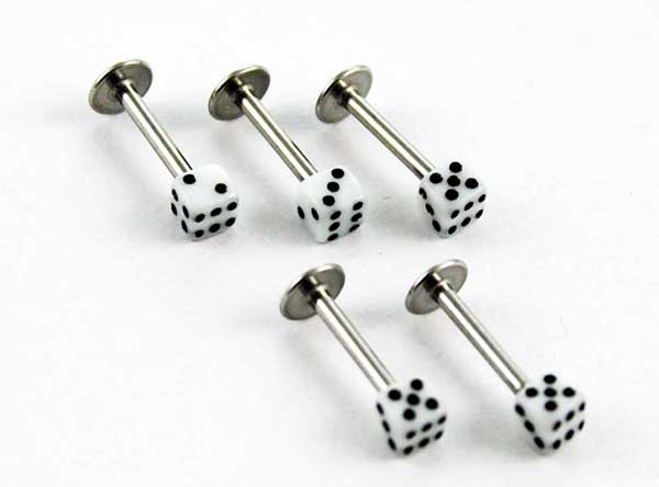 Body Piercing Labret Dice White 5pcs 1.2mmx8mmx3mm