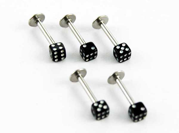 Body Piercing Labret Dice Black 5pcs 1.2mmx8mmx3mm