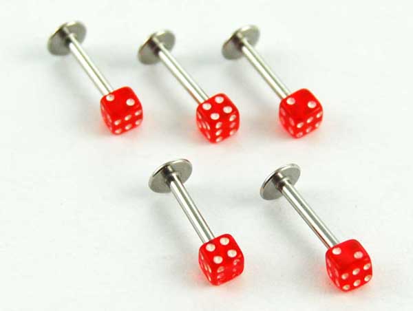 Body Piercing Labret Dice Red 5pcs 1.2mmx8mmx3mm