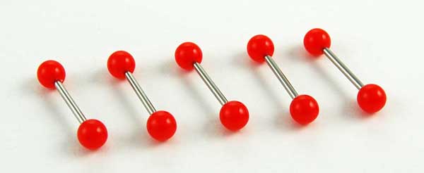 Body Piercing Barbell Red Neon 5pcs 14mm