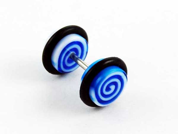 Body Piercing Fake Plug Spiral Blue 14mm