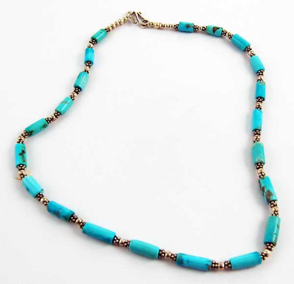 N/Lace Silver Turquoise Tube Beads