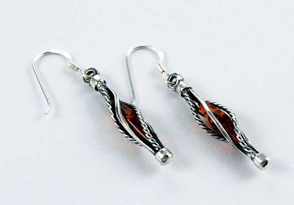 Earring Amber Cage 925 Sterling Silver