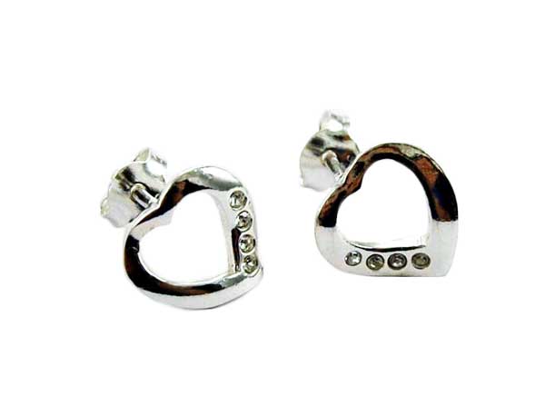 Earring Silver Heart With Four Stones Clear
