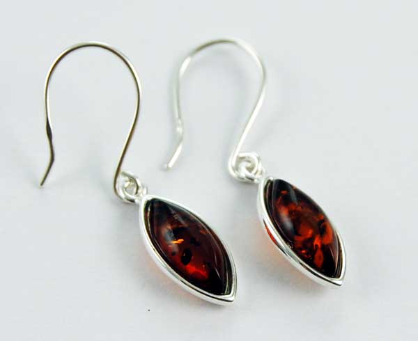 Earring Amber Silver Tear Drop Cognac Colour