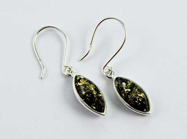 Earring Amber Silver Tear Drop Green Colour