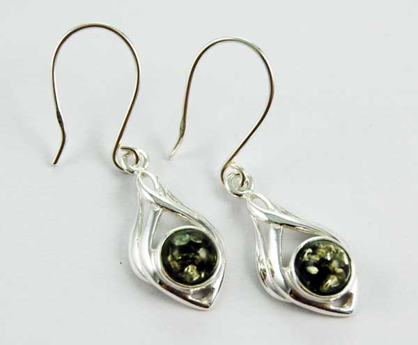 Earring Amber Circle Fancy Rim Green Colour
