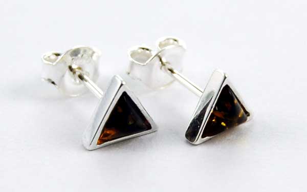 Earring Amber Silver Triangle Stud Green Colour