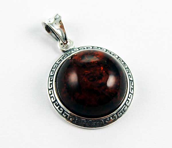 Pendant Amber Silver Circle Stone With Fancy Print Rim Cognac Co