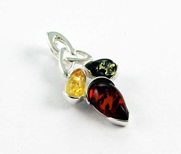 Pendant Amber Silver Triple Stone Multi Colour