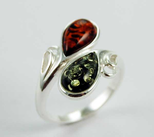 Ring Amber Double Tear Drop Multi Colour