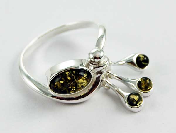 Ring Amber Silver Moveable Stones Green Colour