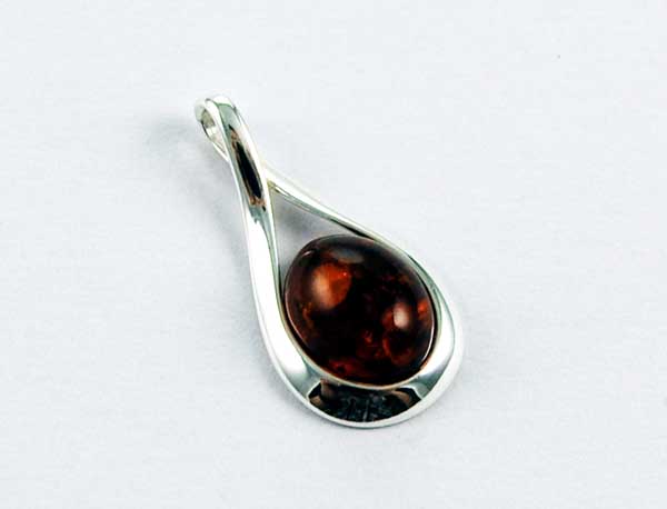 Pendant Amber Silver Tear Drop Cut Cognac Colour