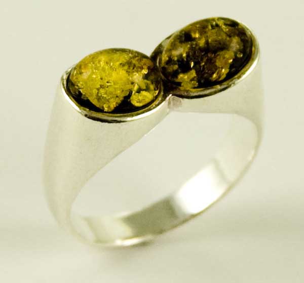 Amber Ring  Green Double Oval 925 Sterling Silver