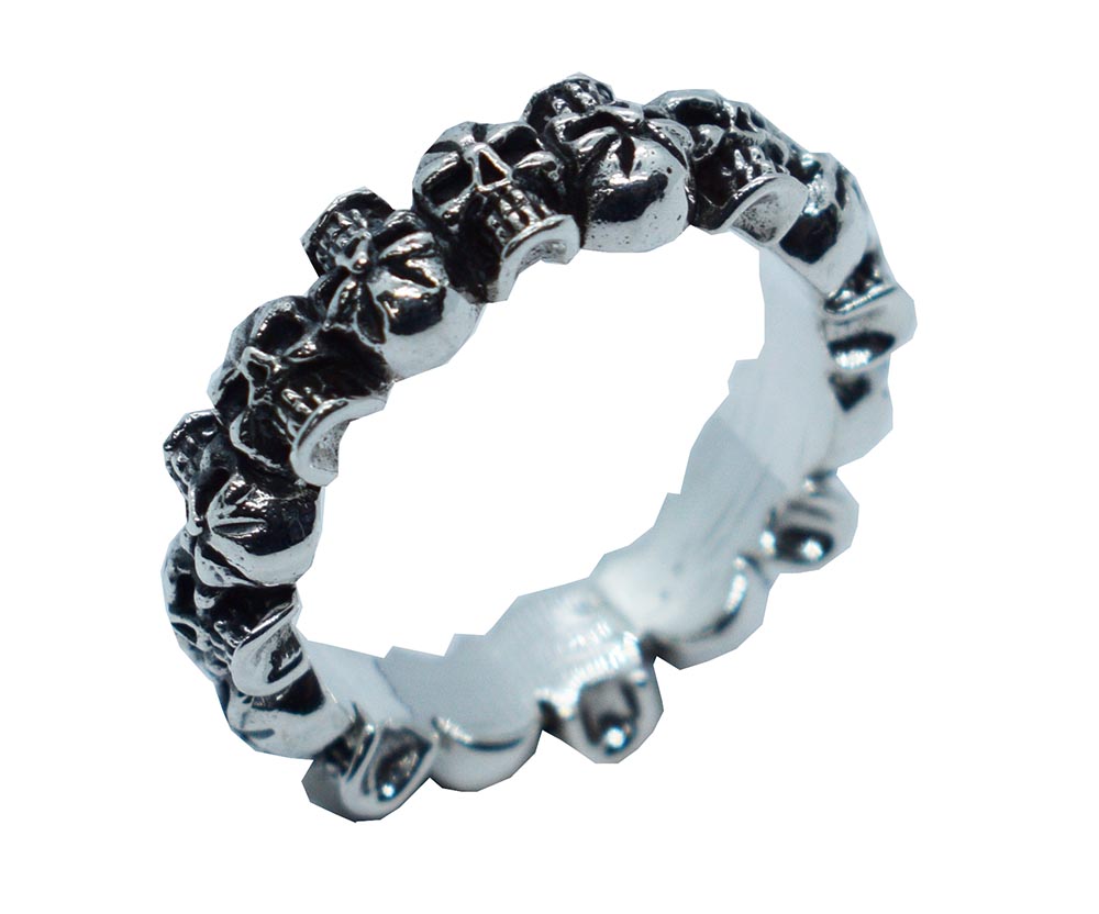Ring Silver Skull Heads Circled