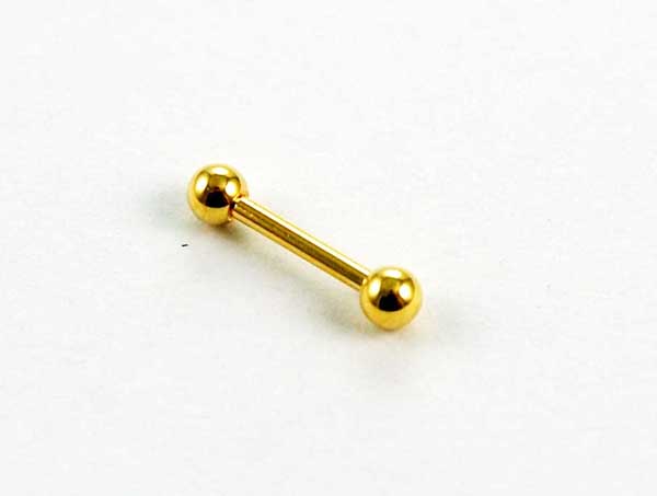 Body Piercing Eyebrow Bar Steel Gold Colour With Ball 1.2x8mm
