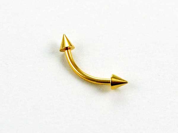 Body Piercing Eyebrow Bar Steel Curved Gold Colour With Spike 1.