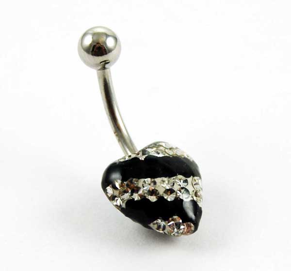 Body Piercing Banana Bar Heart Single Jewelled Stripes Jet And C